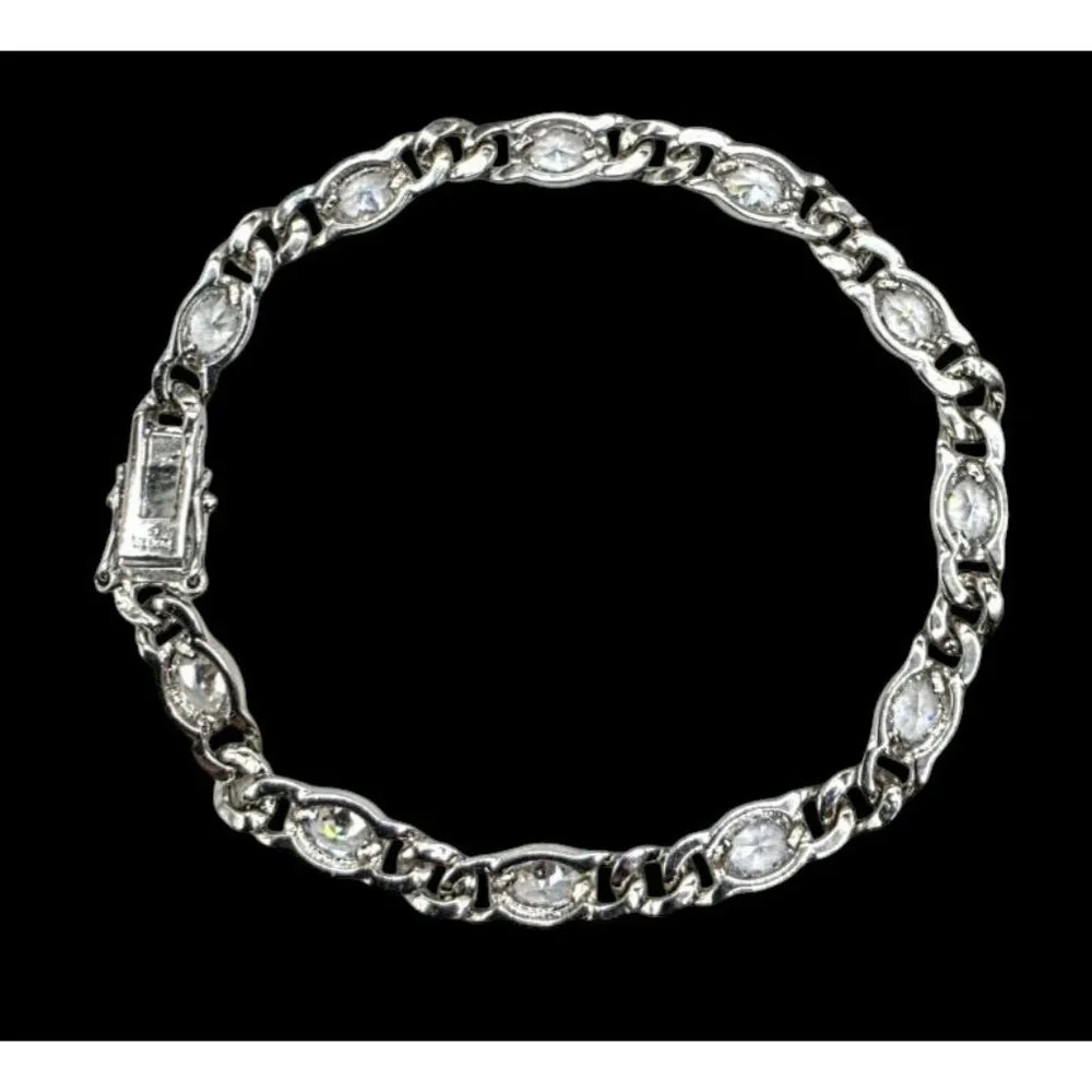 New Tocara Sterling Silver Bracelet Oval DiAmi Crystals Sparkle 925 Curb Link 7